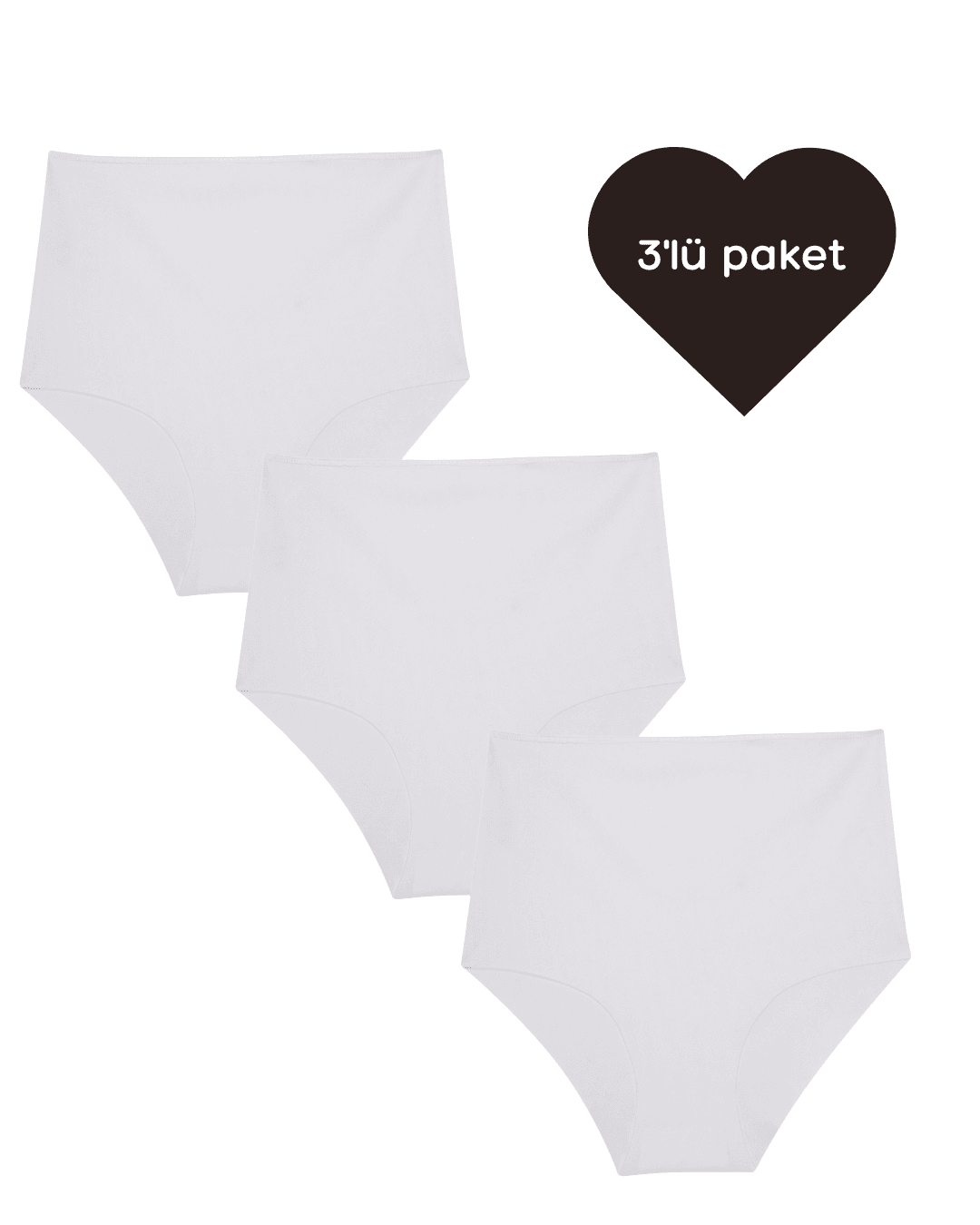 Lazer Kesim Yüksek Bel Cheeky Külot - 3'lü paket - Beyaz