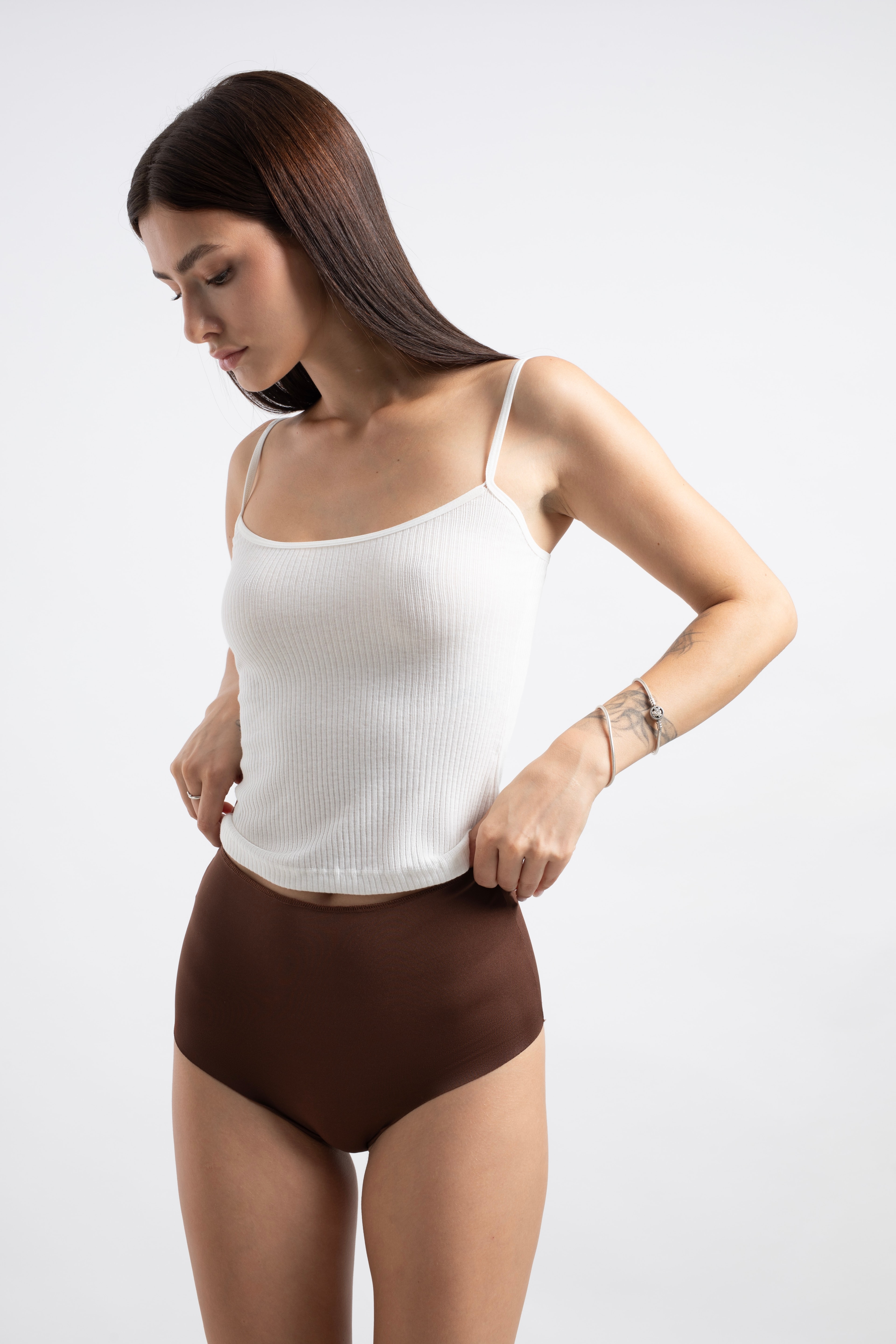 Lazer Kesim Yüksek Bel Cheeky Külot - 5'li paket - Kahverengi,Beyaz,Pembe