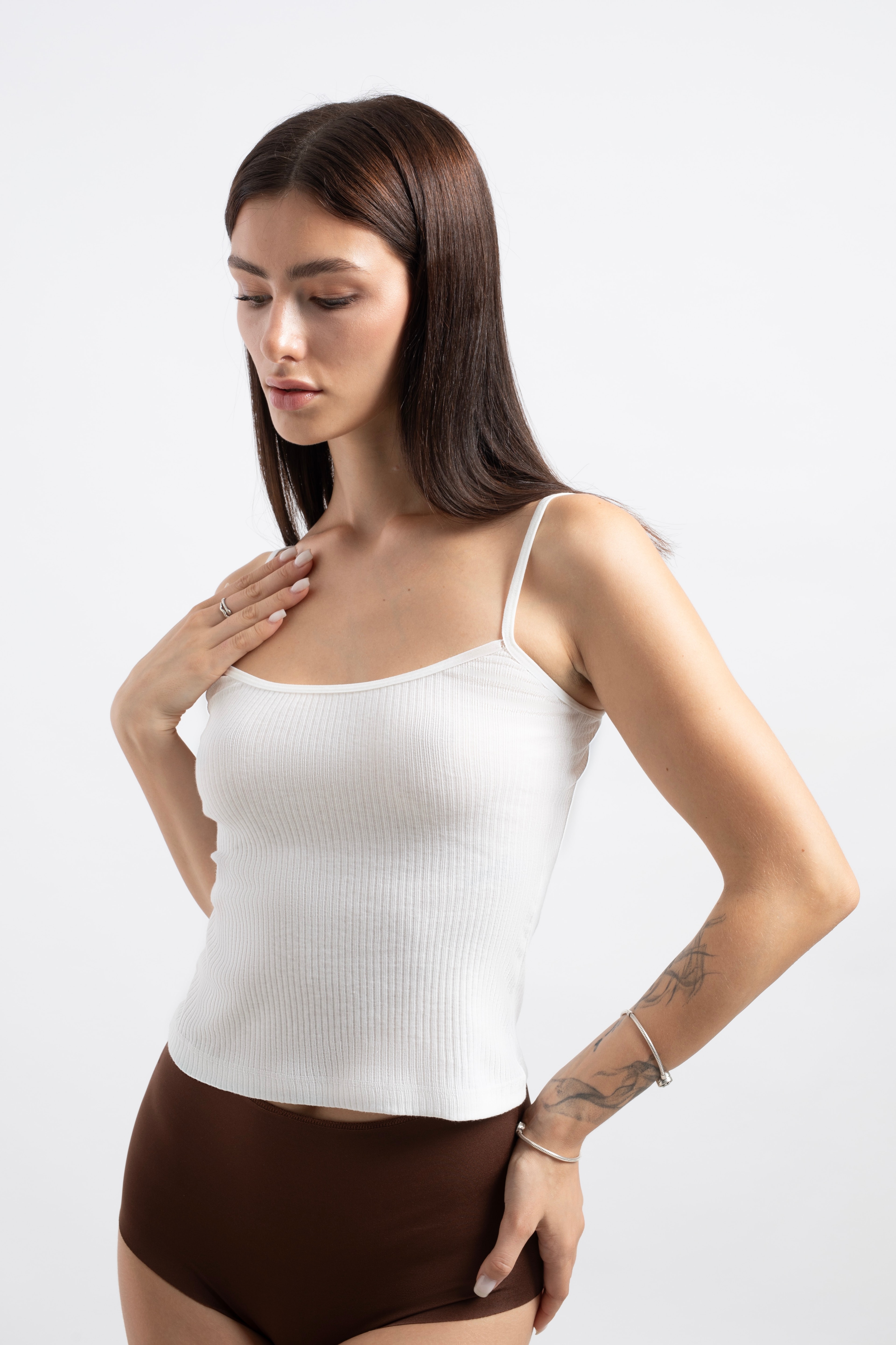 İnce Askılı Atlet - 3'lü paket - Siyah,Kahverengi,Beyaz