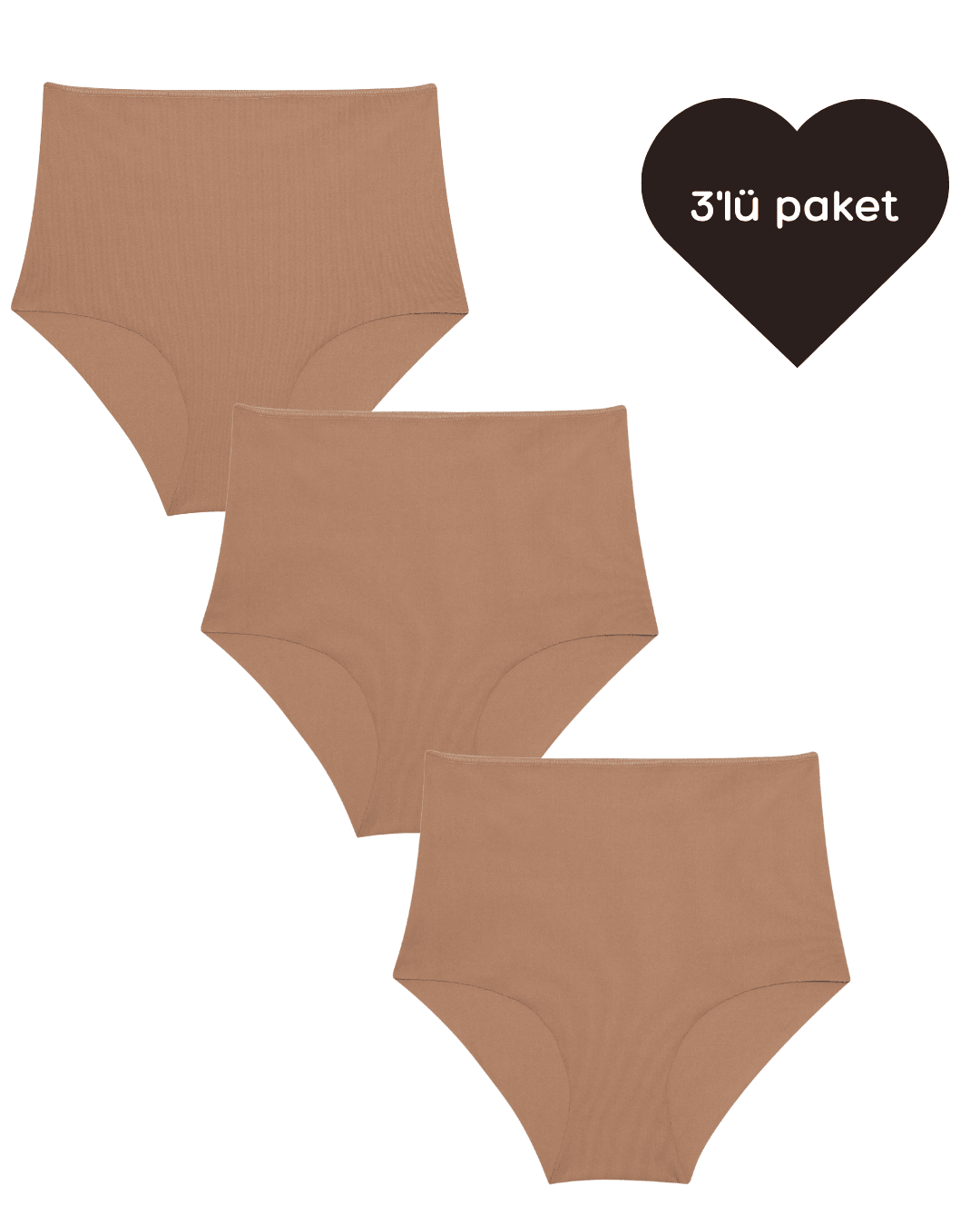 Lazer Kesim Yüksek Bel Cheeky Külot - 3'lü paket - Ten rengi