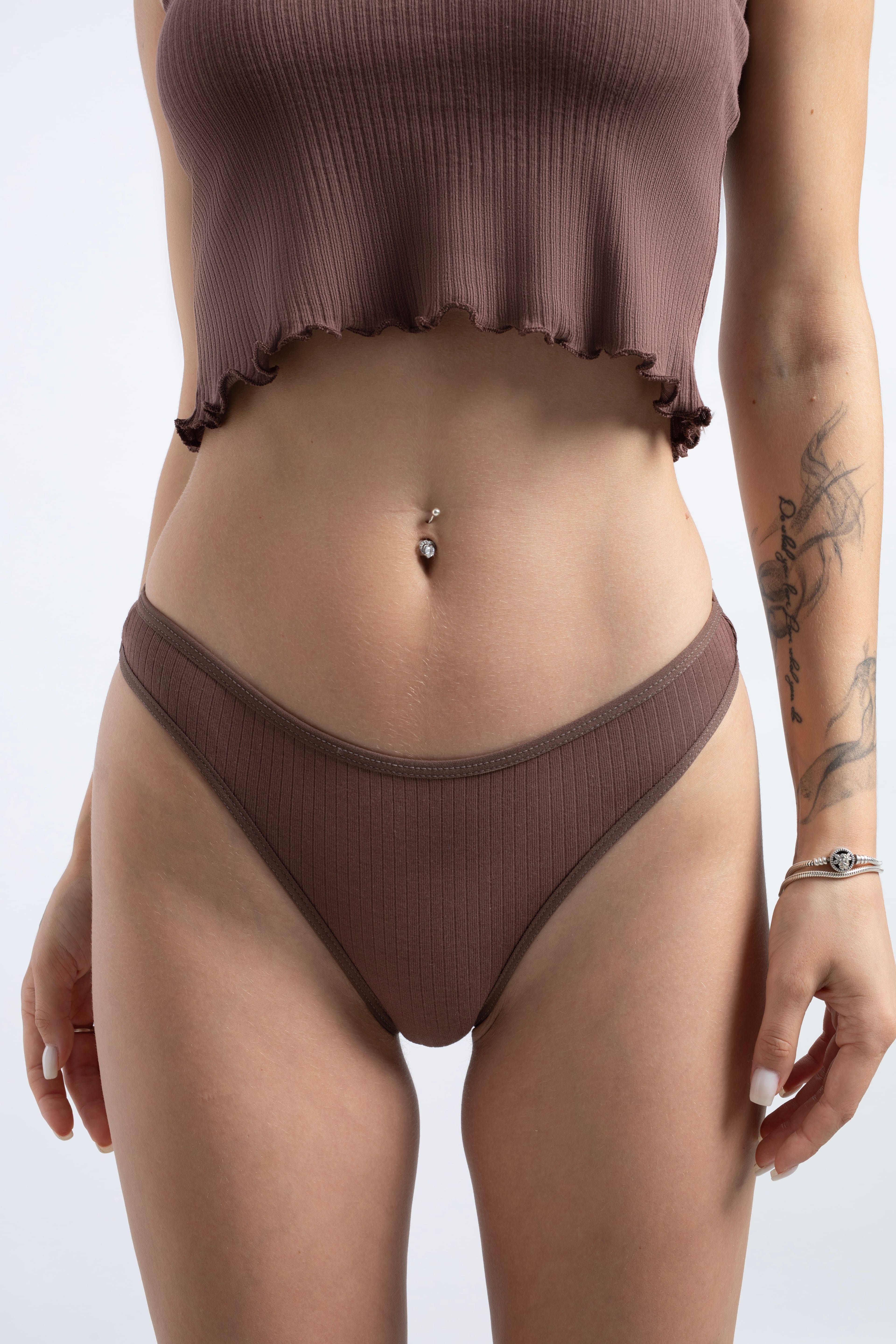 Tanga - 3'lü paket - Pudra,Kahverengi,Lacivert