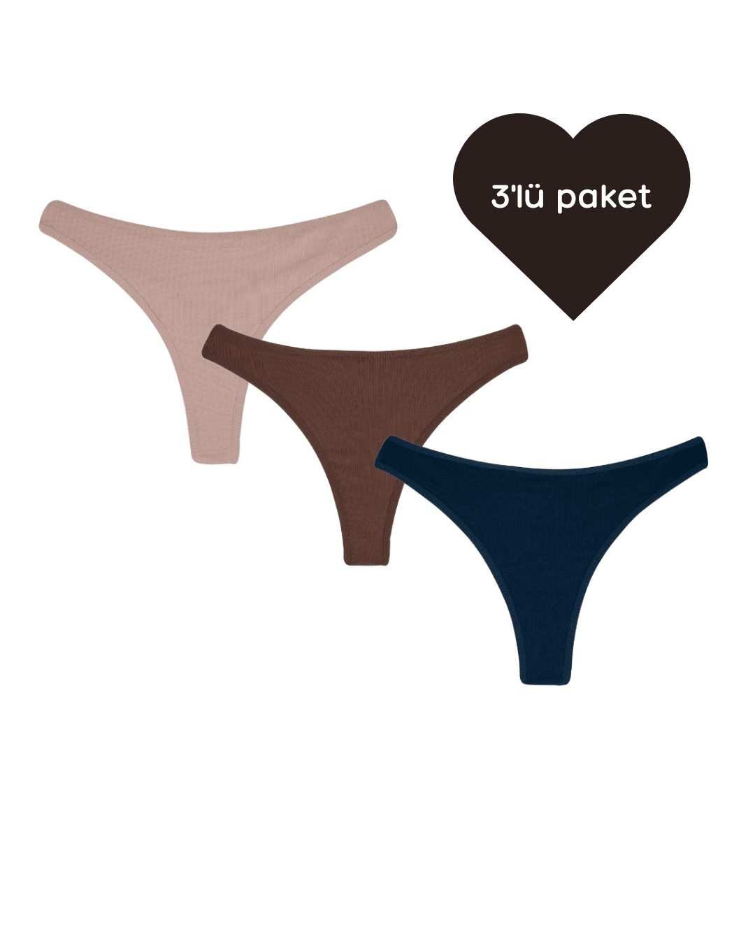 Tanga - 3'lü paket - Pudra,Kahverengi,Lacivert