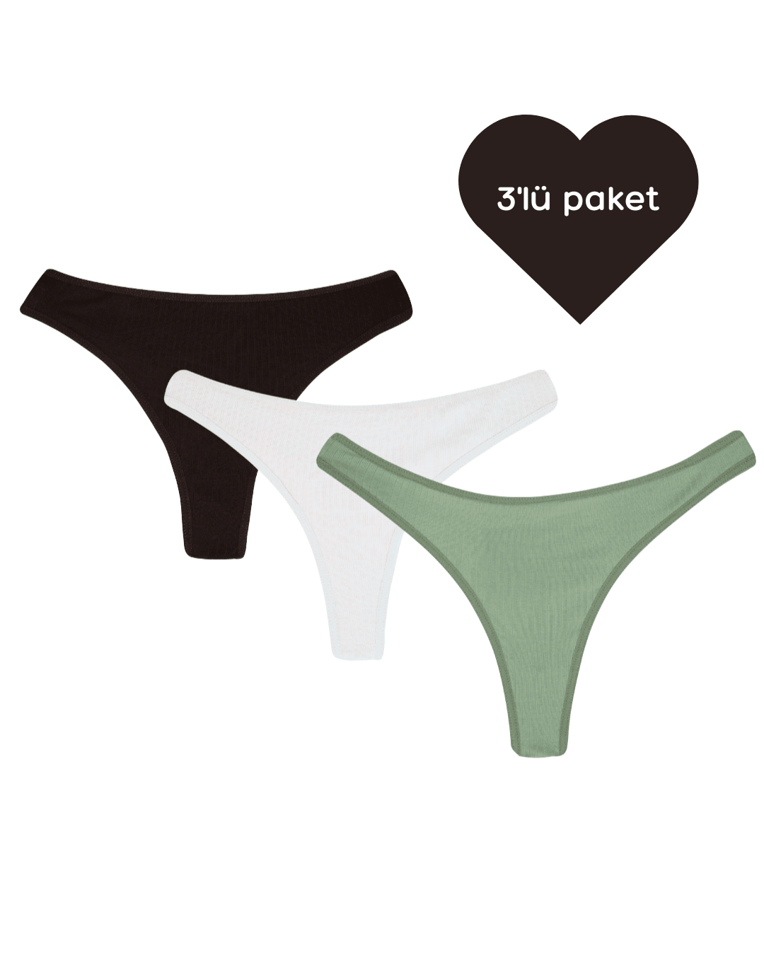 Tanga - 3'lü paket - Koyu Kahvrengi, Beyaz, Yeşil