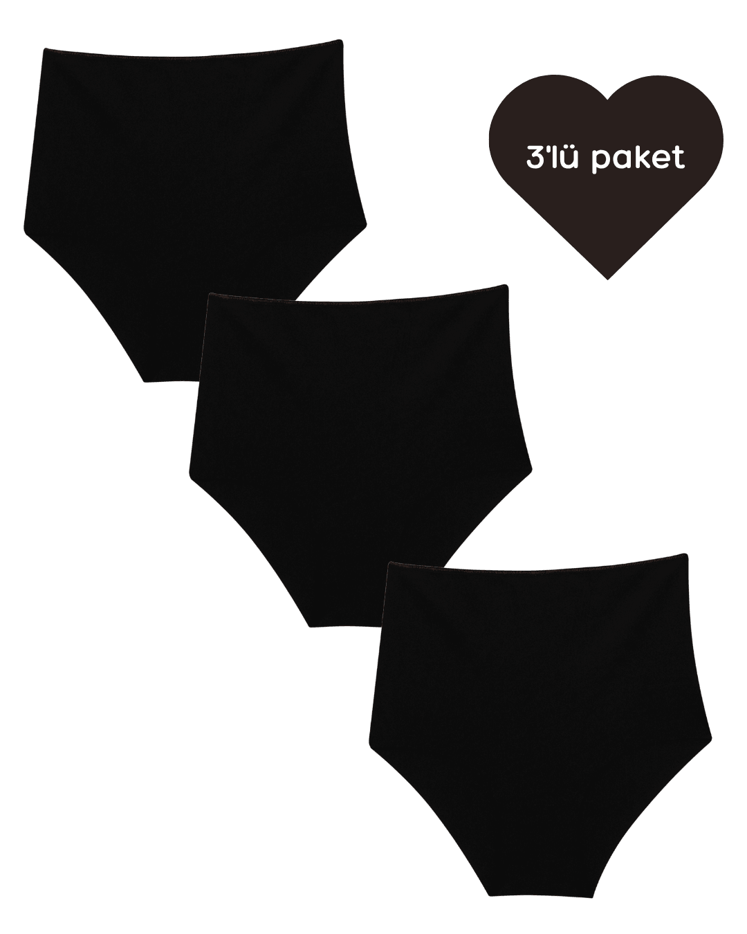 Lazer Kesim Yüksek Bel Cheeky Külot - 3'lü paket - Siyah