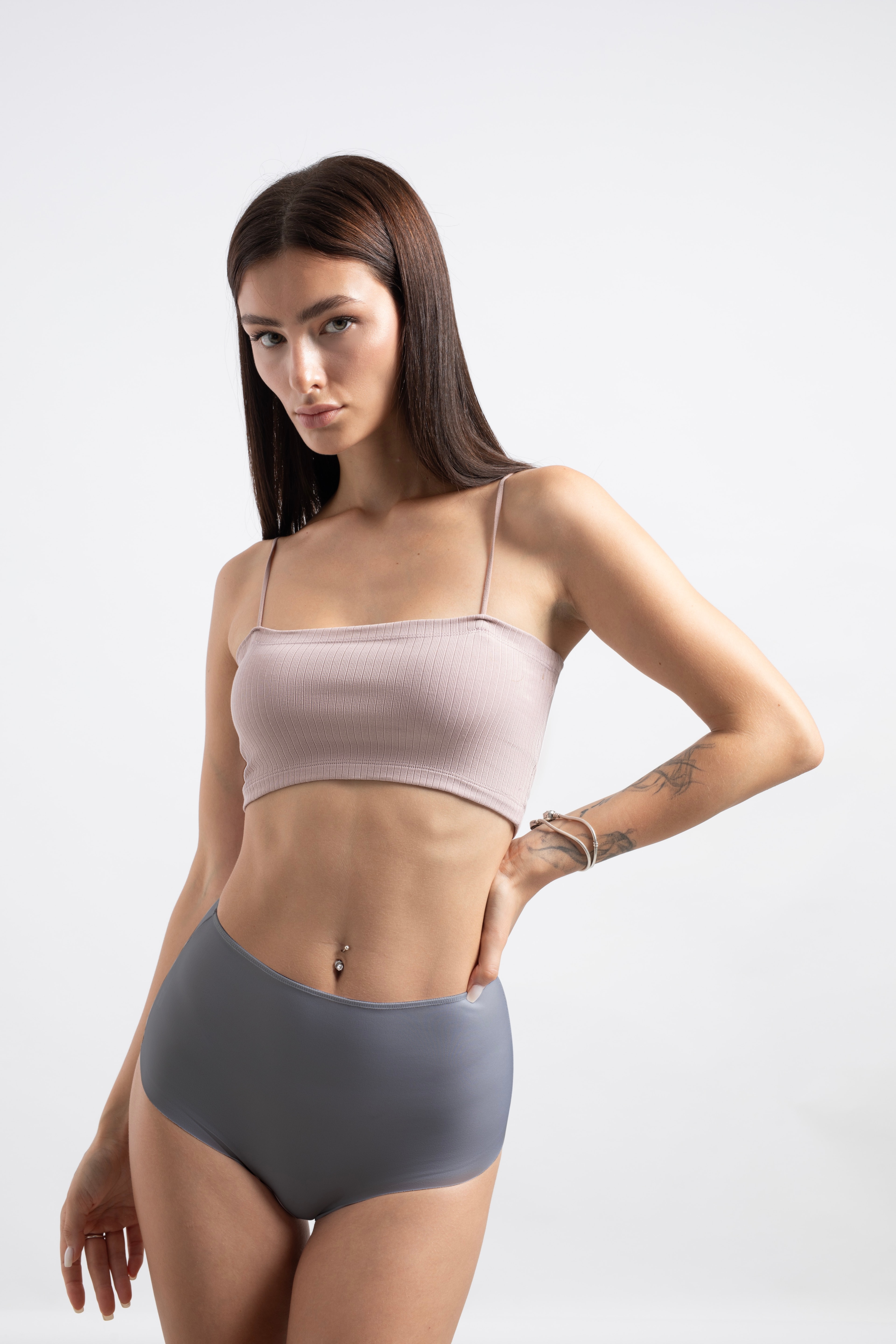 Lazer Kesim Yüksek Bel Cheeky Külot - 5'li paket - Kahverengi,Ten rengi,Beyaz,Gri,Pembe