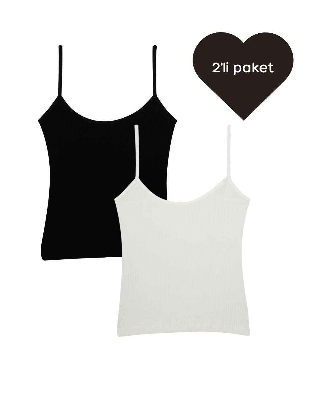 İnce Askılı Atlet - 2'li paket - Siyah, Beyaz