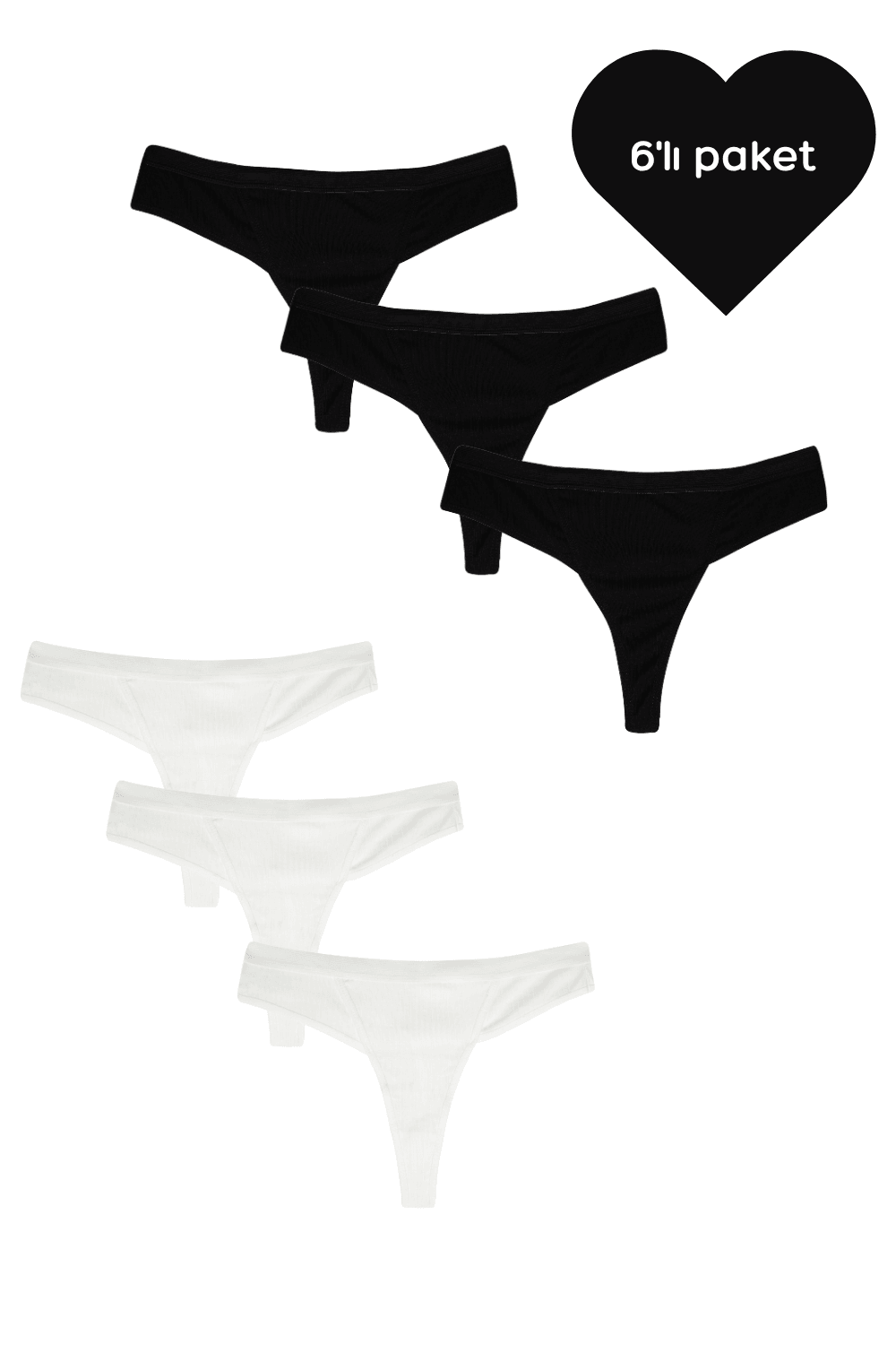 Spor Tanga - 6'lı paket - Siyah, Beyaz