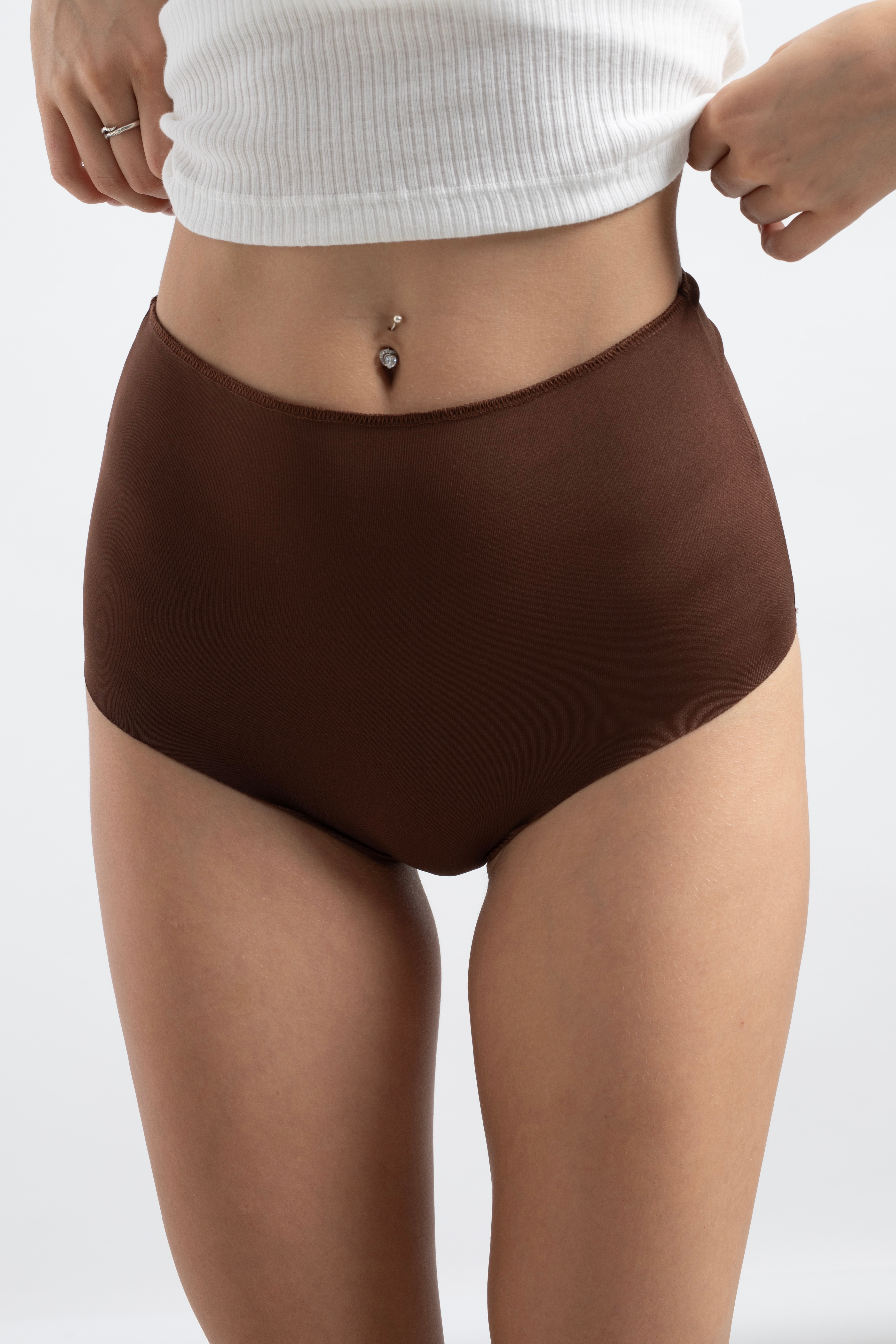 Lazer Kesim Yüksek Bel Cheeky Külot - 5'li paket - Kahverengi,Beyaz,Pembe