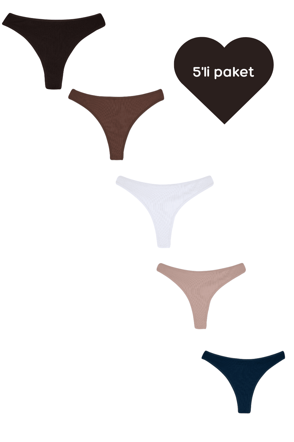 Tanga - 5'li paket - Koyu kahverengi, Kahverengi , Beyaz, Pudra, Lacivert