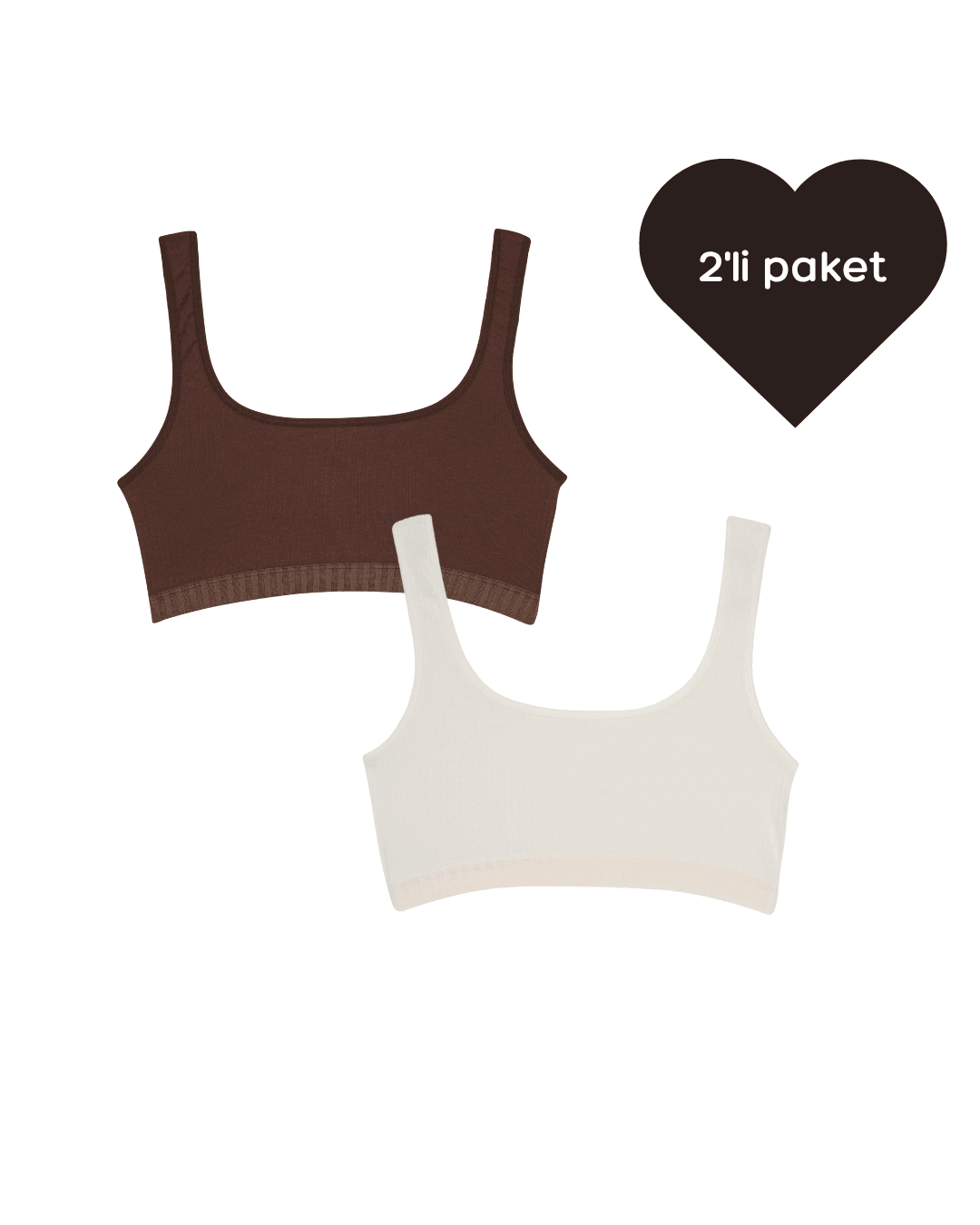 Crop - 2'li paket - Kahverengi, Beyaz