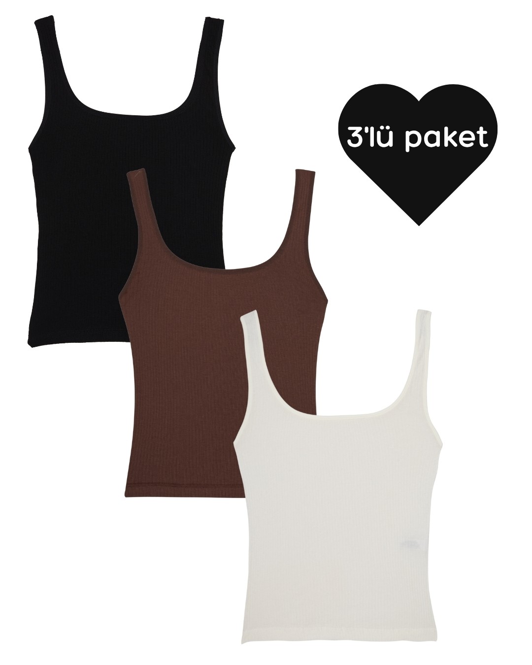 Atlet - 3'lü paket -siyah,kahverengi,beyaz