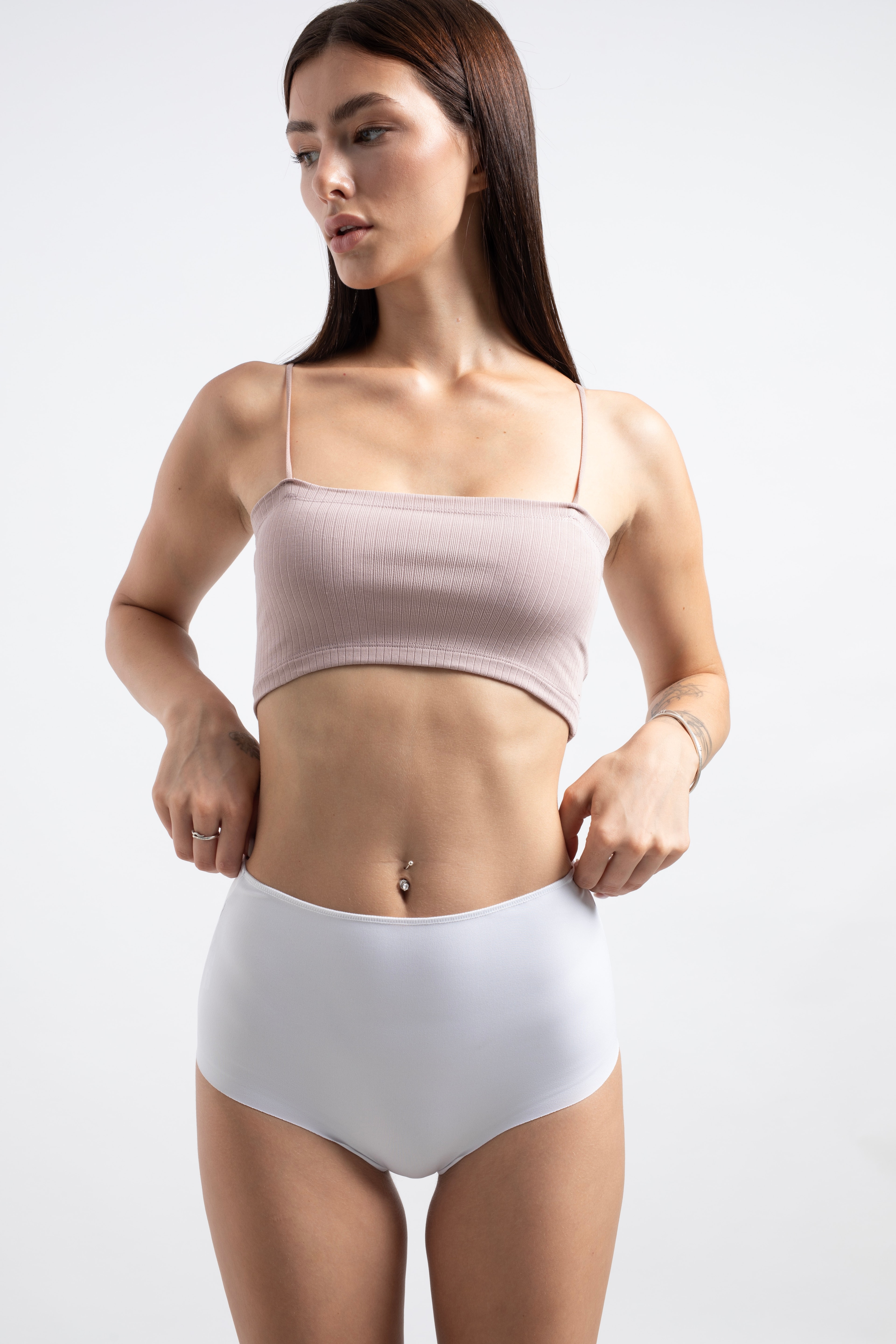 Lazer Kesim Yüksek Bel Cheeky Külot - 5'li paket - Kahverengi,Ten rengi,Beyaz,Gri,Pembe