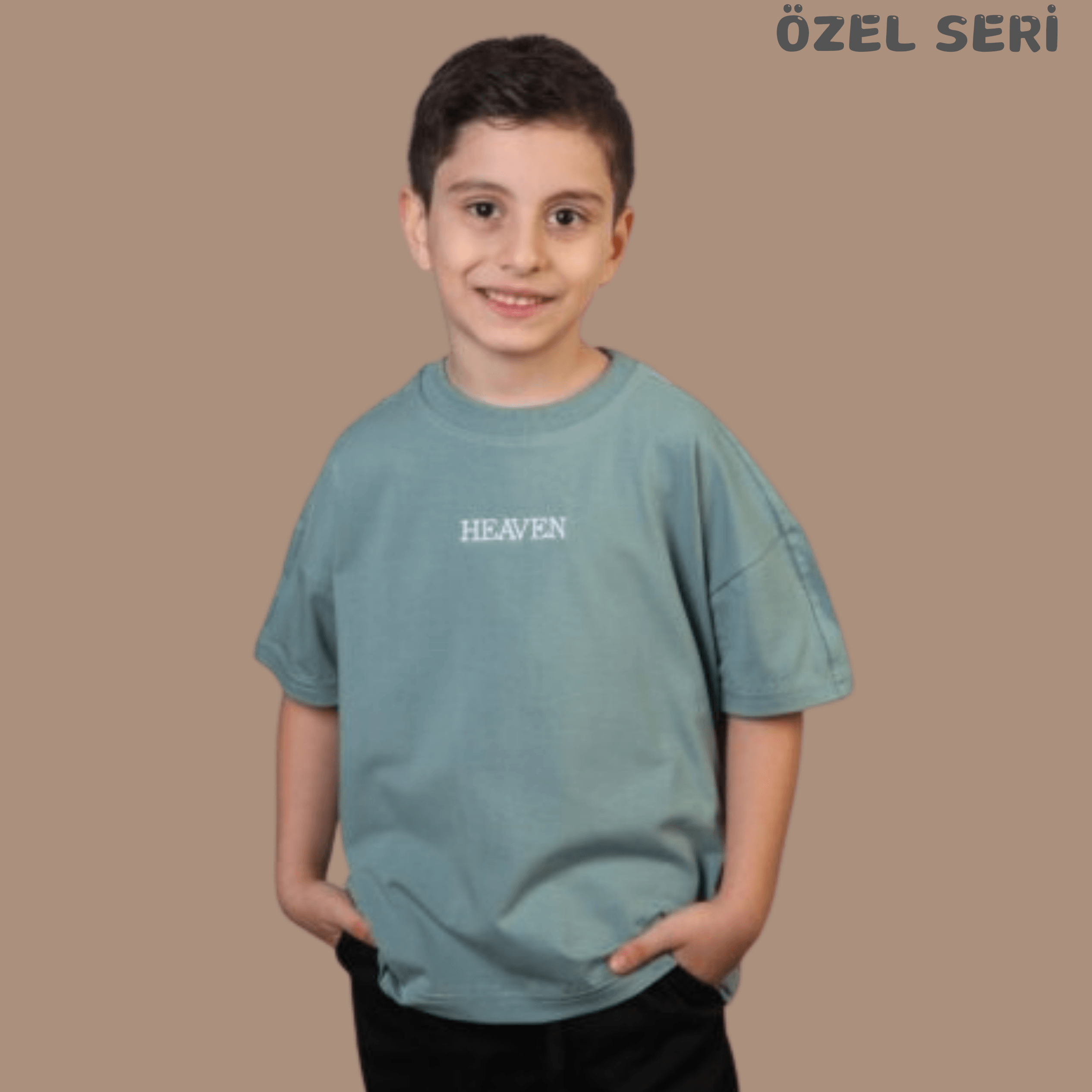 Bisiklet Yaka Nakışlı Oversize T-shirt Bebek Çocuk