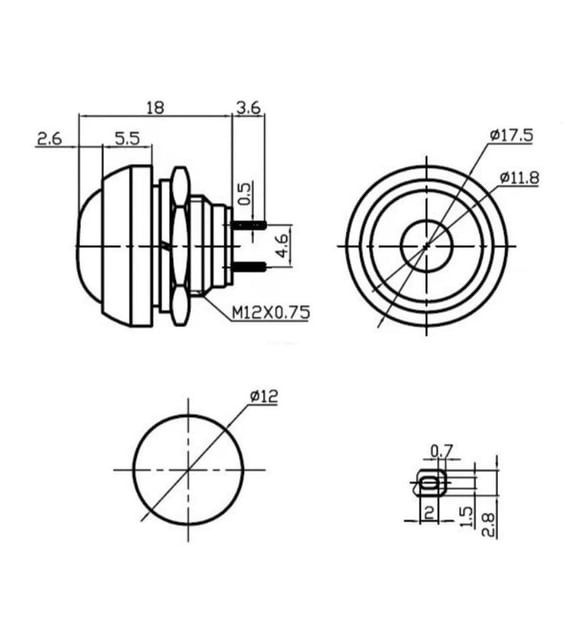 IC-184 Siyah Plastik Push Buton 12mm