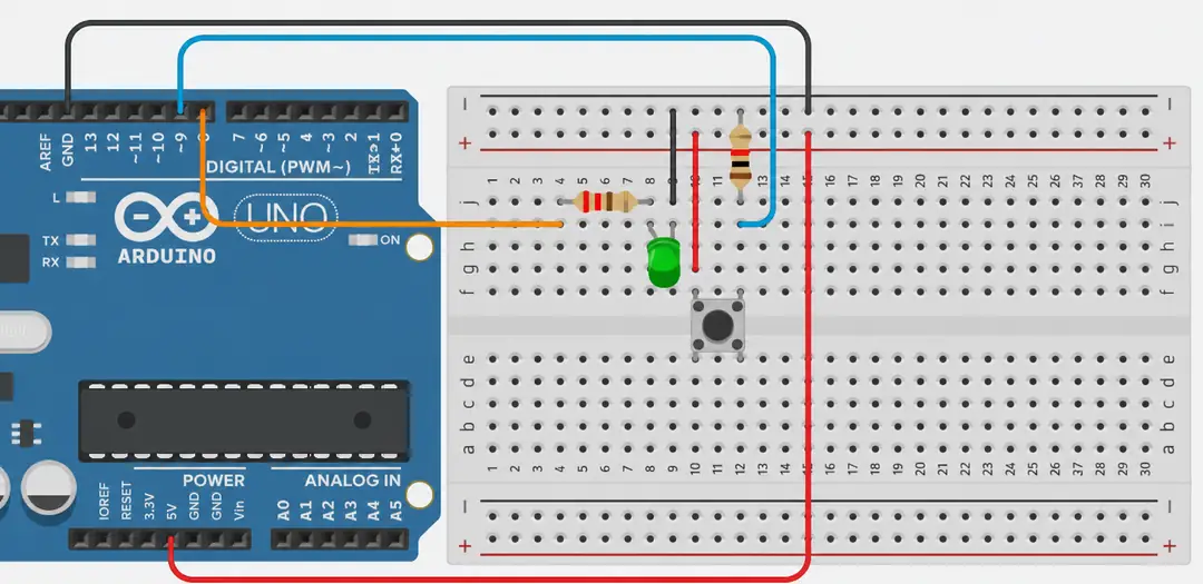 Arduino, push buton ve LED ile hazırlanan buton kontrollü LED devresi