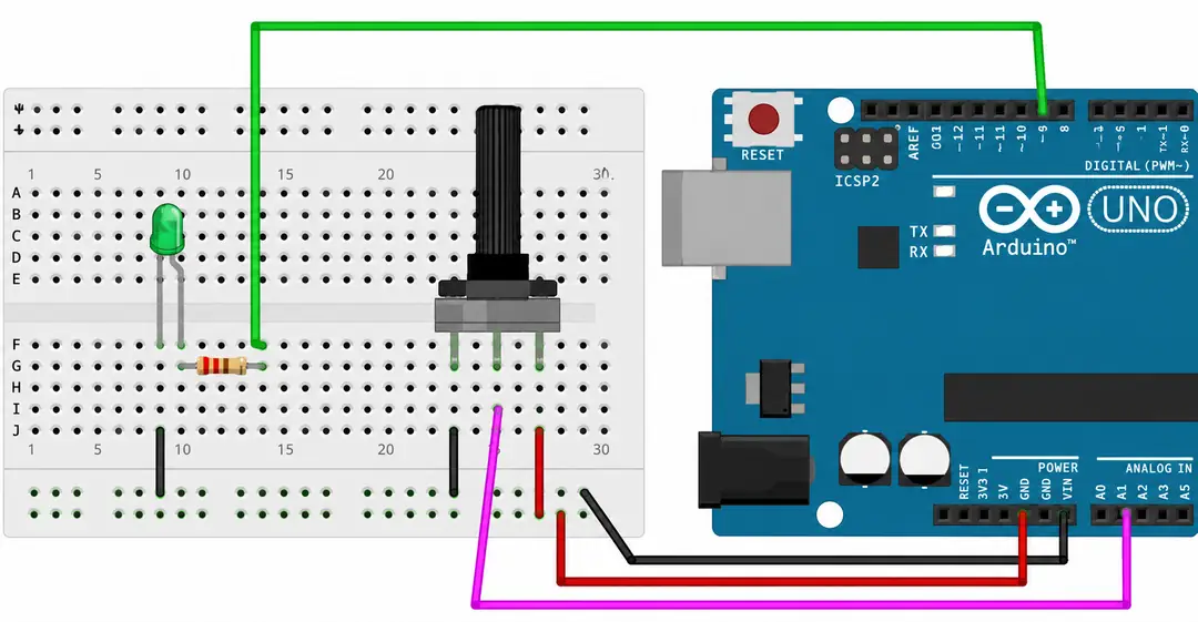 Arduino ve 100K potansiyometre ile LED parlaklık kontrolü