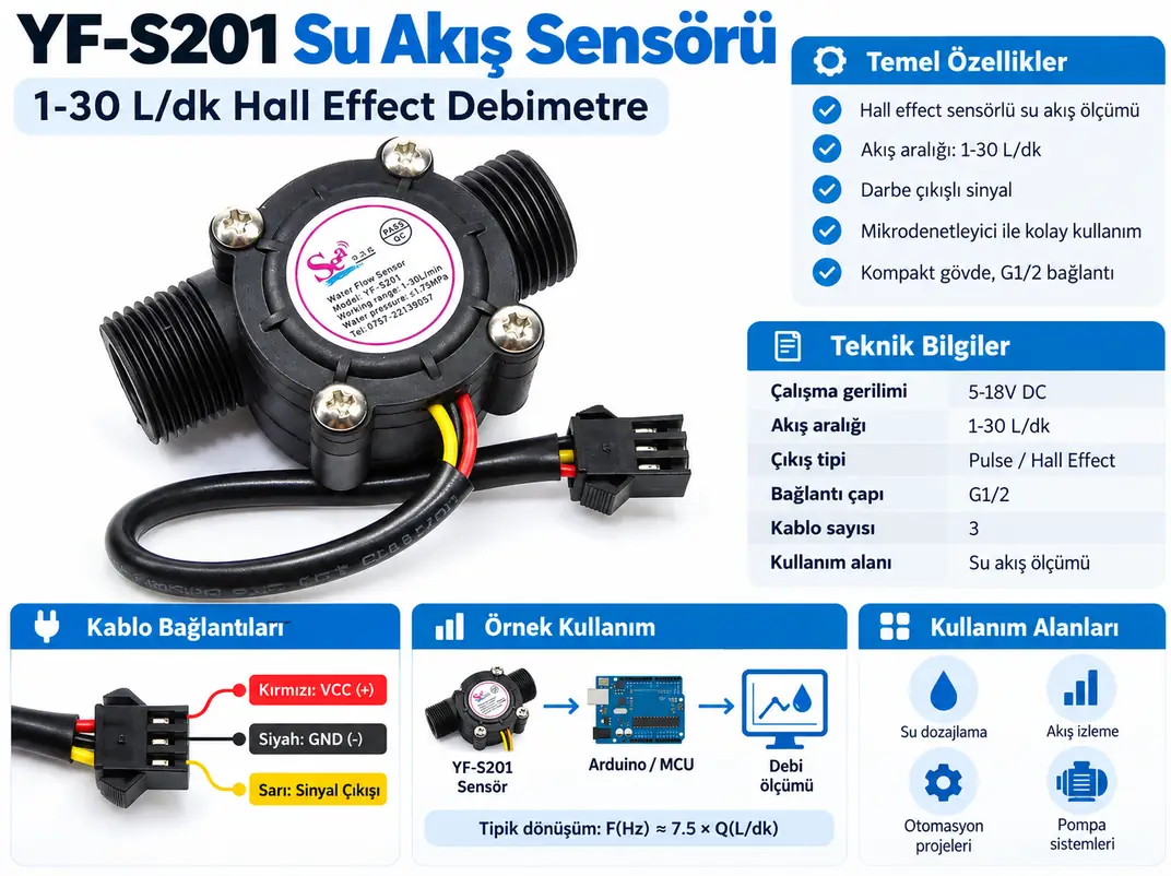 YF-S201 su akış sensörü 1-30 litre dakika Hall Effect debimetre bağlantısı