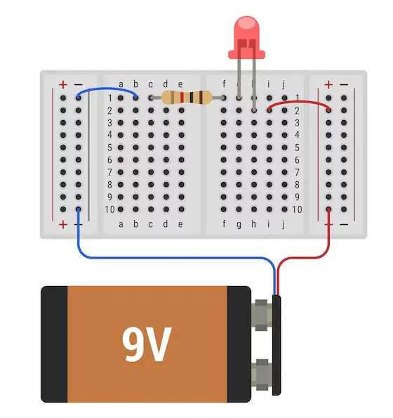 Breadboard üzerinde aksiyel direnç yerleşim örneği