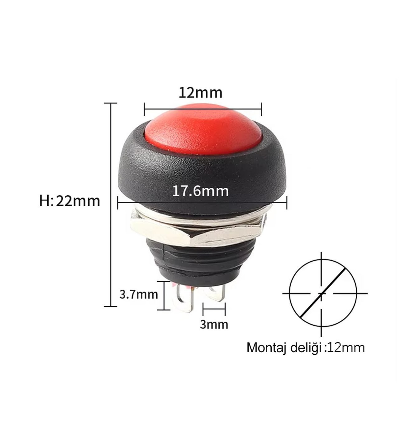 IC-184 Kırmızı Plastik Push Buton 12mm