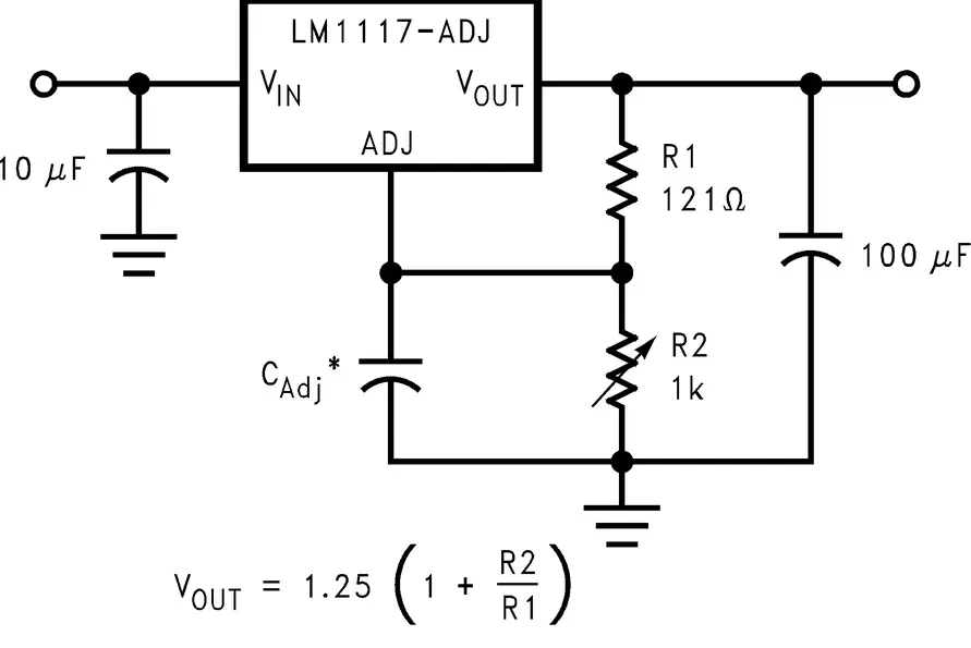 LM1117 ayarlanabilir voltaj regülatörü bağlantı ve devre şeması