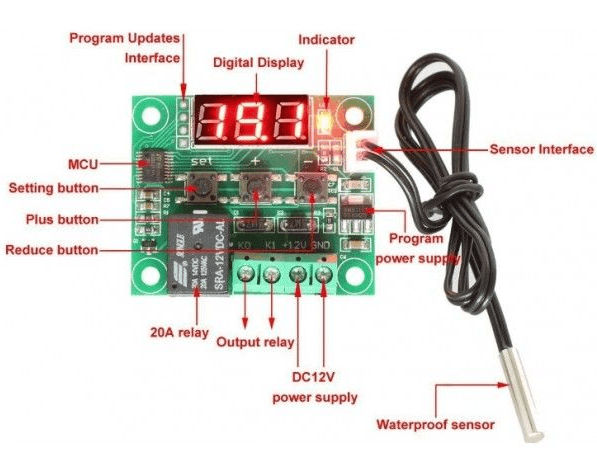 W1209 Dijital Röleli Termostat - Akvaryum Sıcaklık Kontrol Kartı