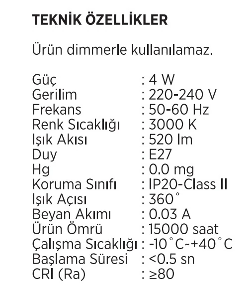 Cata 4w Led Ampul (günışığı) Ct-4230