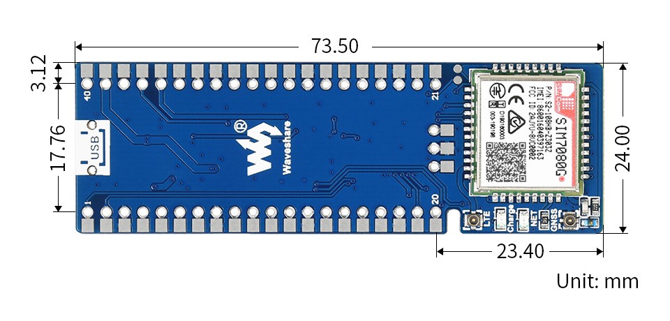 Waveshare SIM7080G NB-IoT / Cat-M(eMTC) / Raspberry Pi Pico için GNSS Modülü, Küresel Bant Desteği