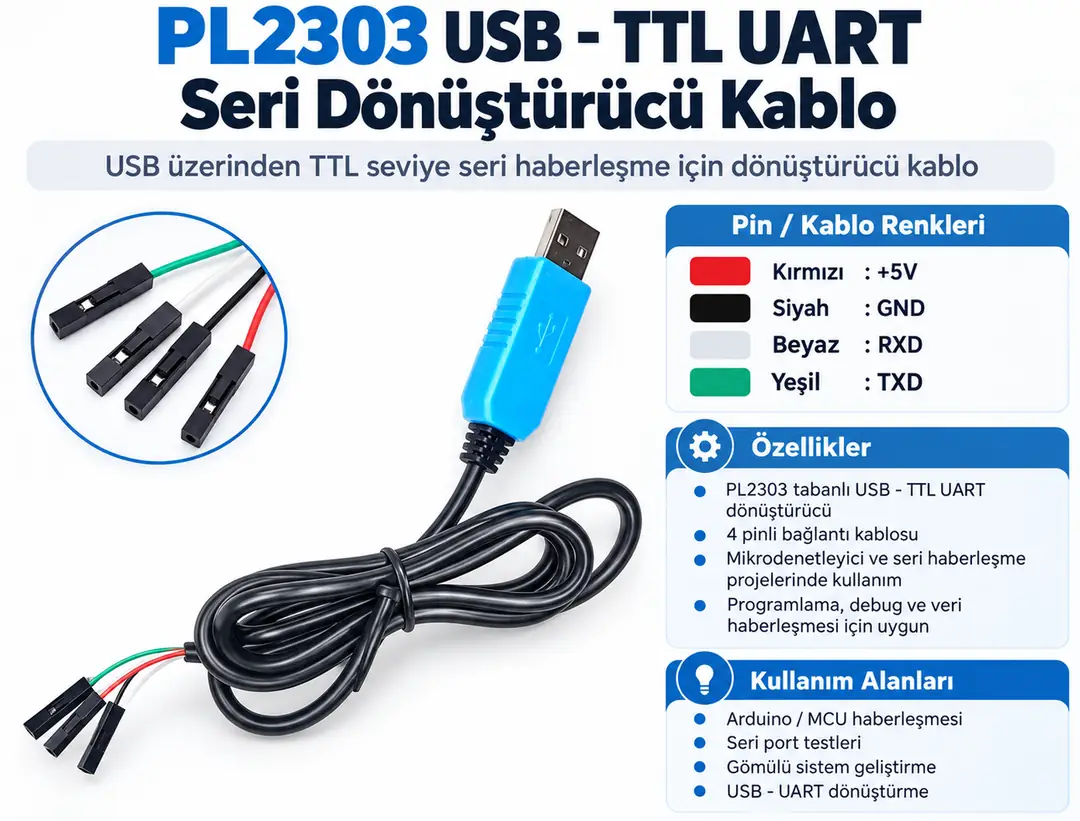 PL2303 USB TTL UART seri dönüştürücü kablo