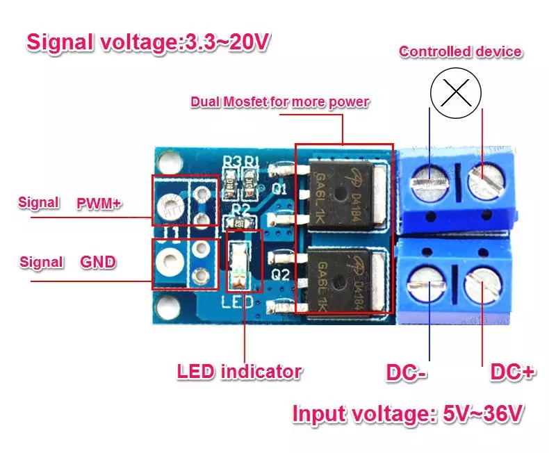 15 Amper 400 Watt PWM Kontrollü MOSFET Anahtarlama Kartı Modülü