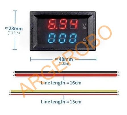Dijital Voltmetre Ampermetre Dual DC 0V-100V 10A