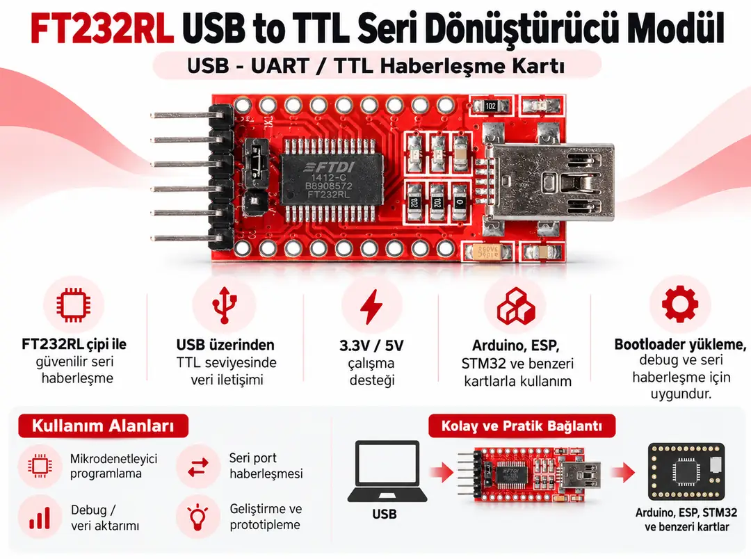 FT232RL USB UART TTL seri dönüştürücü modülü