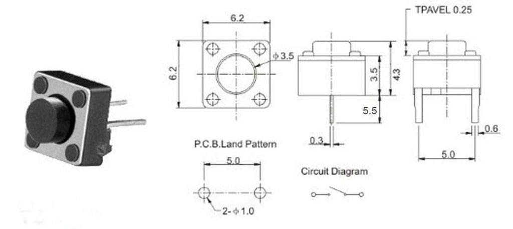 Buton 6X6X5 mm 2 Pin