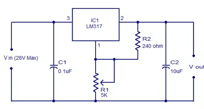 LM317HVT ayarlanabilir voltaj regülatörü bağlantı devre şeması