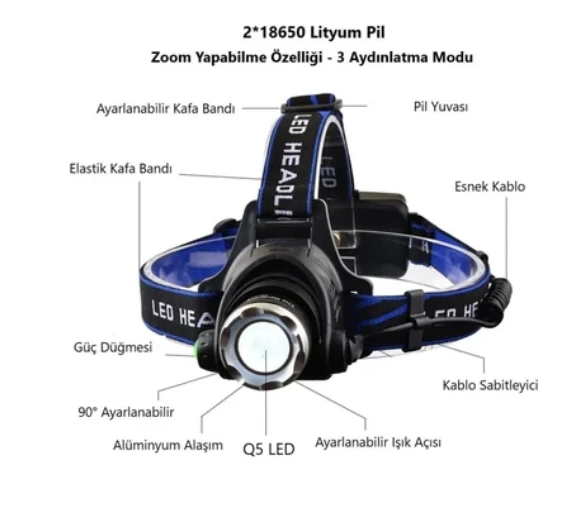 Cata Ct-9123 Poyraz Led Kafa Feneri (şarjlı) 3 Fonksiyonlu