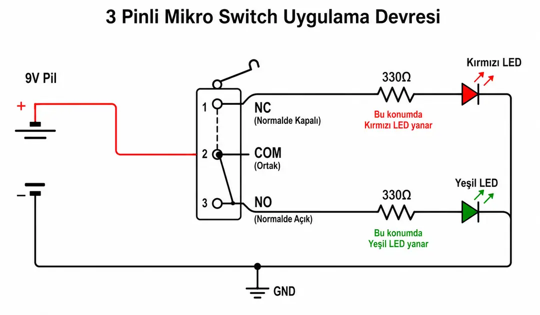 IC-162 KW10-Z1P 3 pin paletli micro switch COM NC NO bağlantı devresi