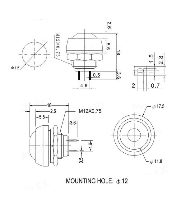 IC-184 Kırmızı Plastik Push Buton 12mm