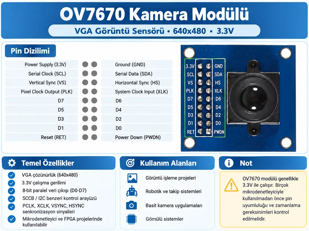 OV7670 640x480 VGA CMOS Kamera Modülü Arduino PIC STM32