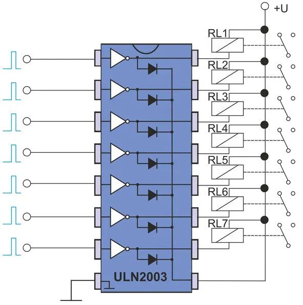ULN2003A 7 kanal Darlington transistör röle sürücü devresi