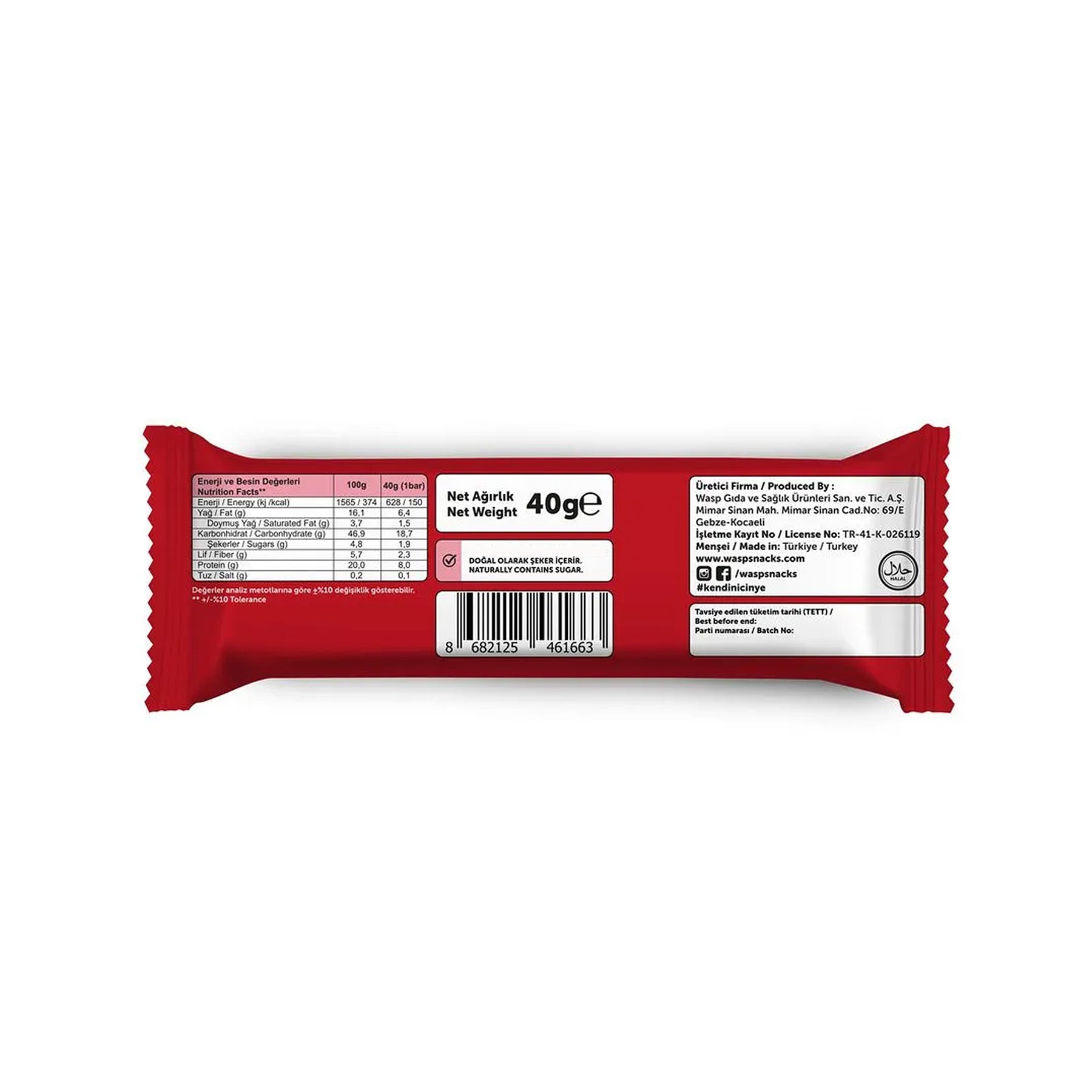 Çilekli Vegan Protein Bar 40g x 12 Adet