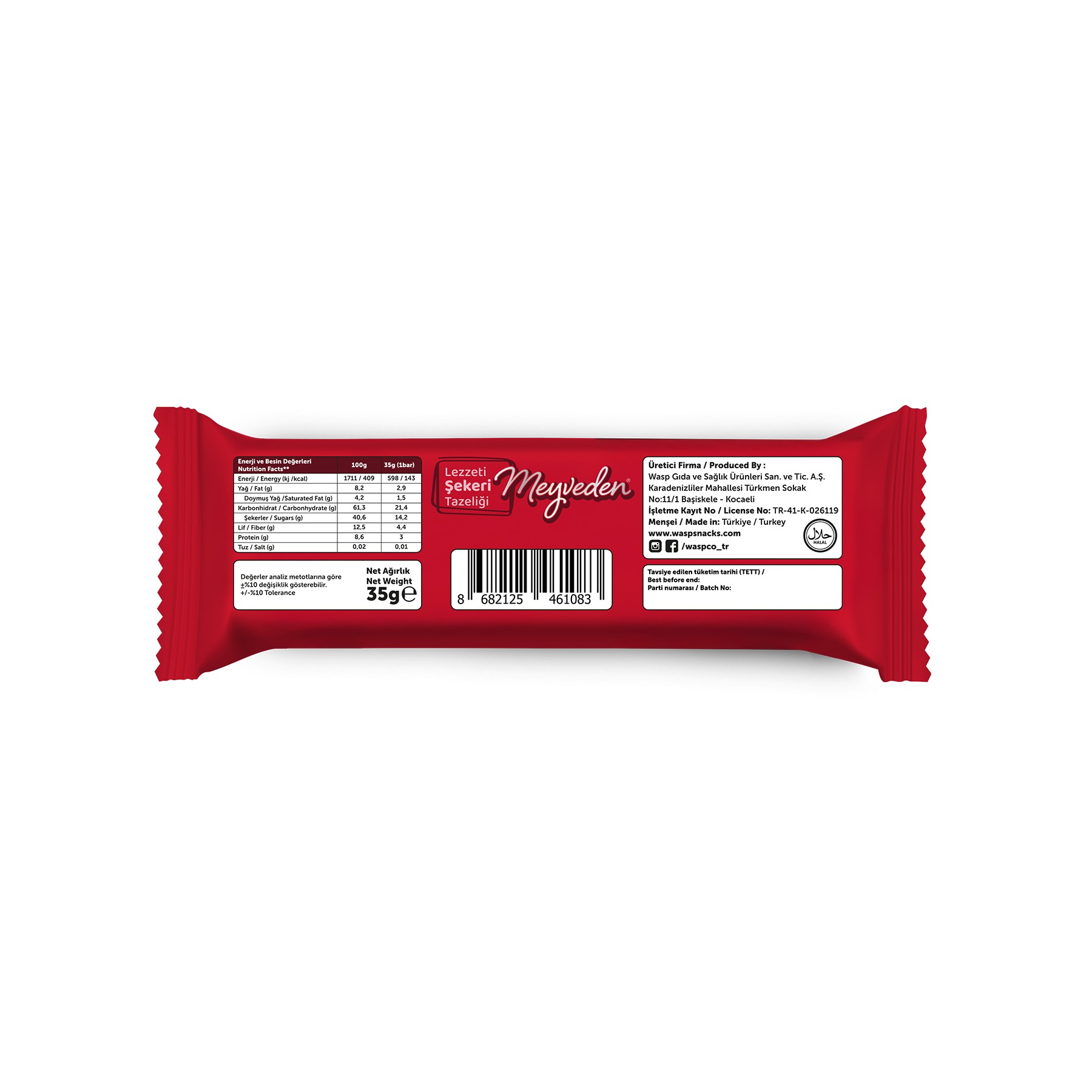 Bitter Çikolata Kaplı Çilekli Meyve Bar 35G x 12 Adet