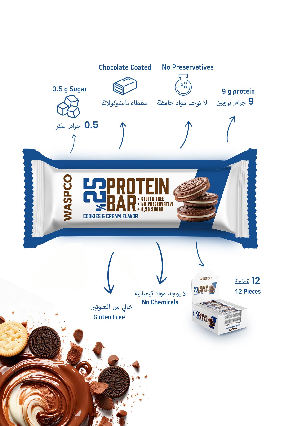Bitter Çikolata Kaplı Bisküvi Aromalı Protein Bar 36G x 12 Adet
