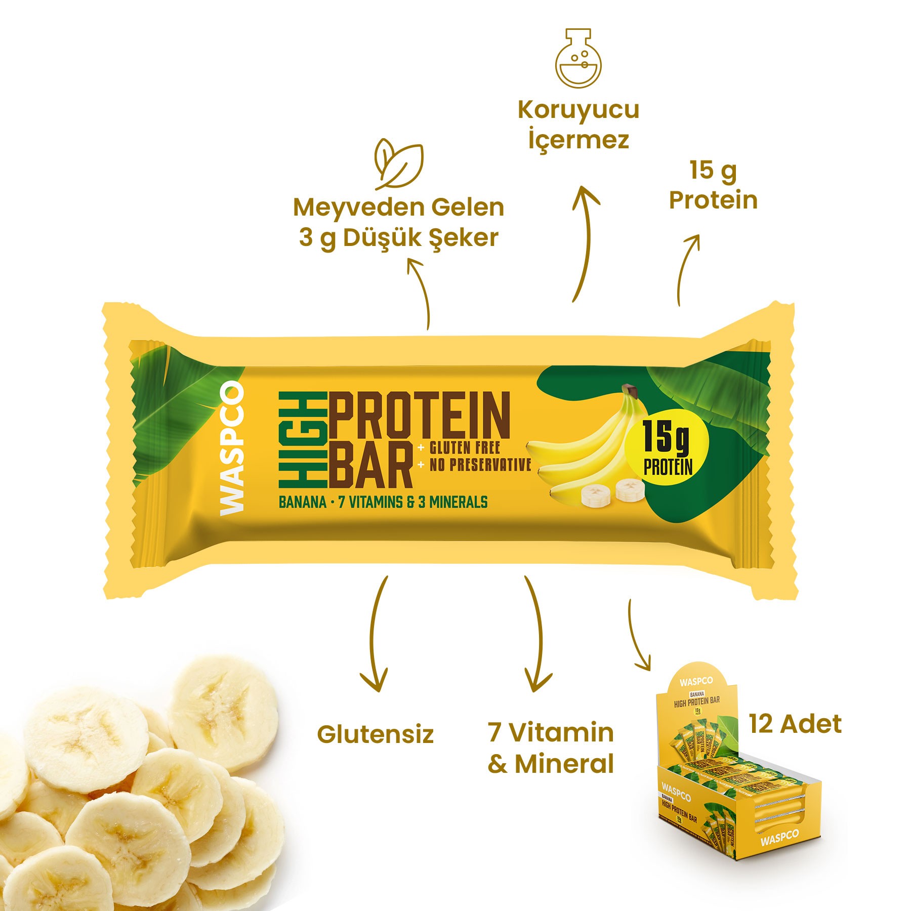 Muzlu Yüksek Protein Bar 50g x 12 Adet
