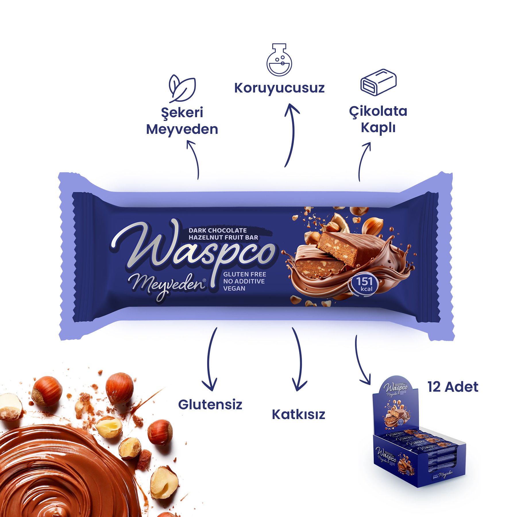 Bitter Çikolata Kaplı Fındıklı Meyve Bar 35G x 12 Adet