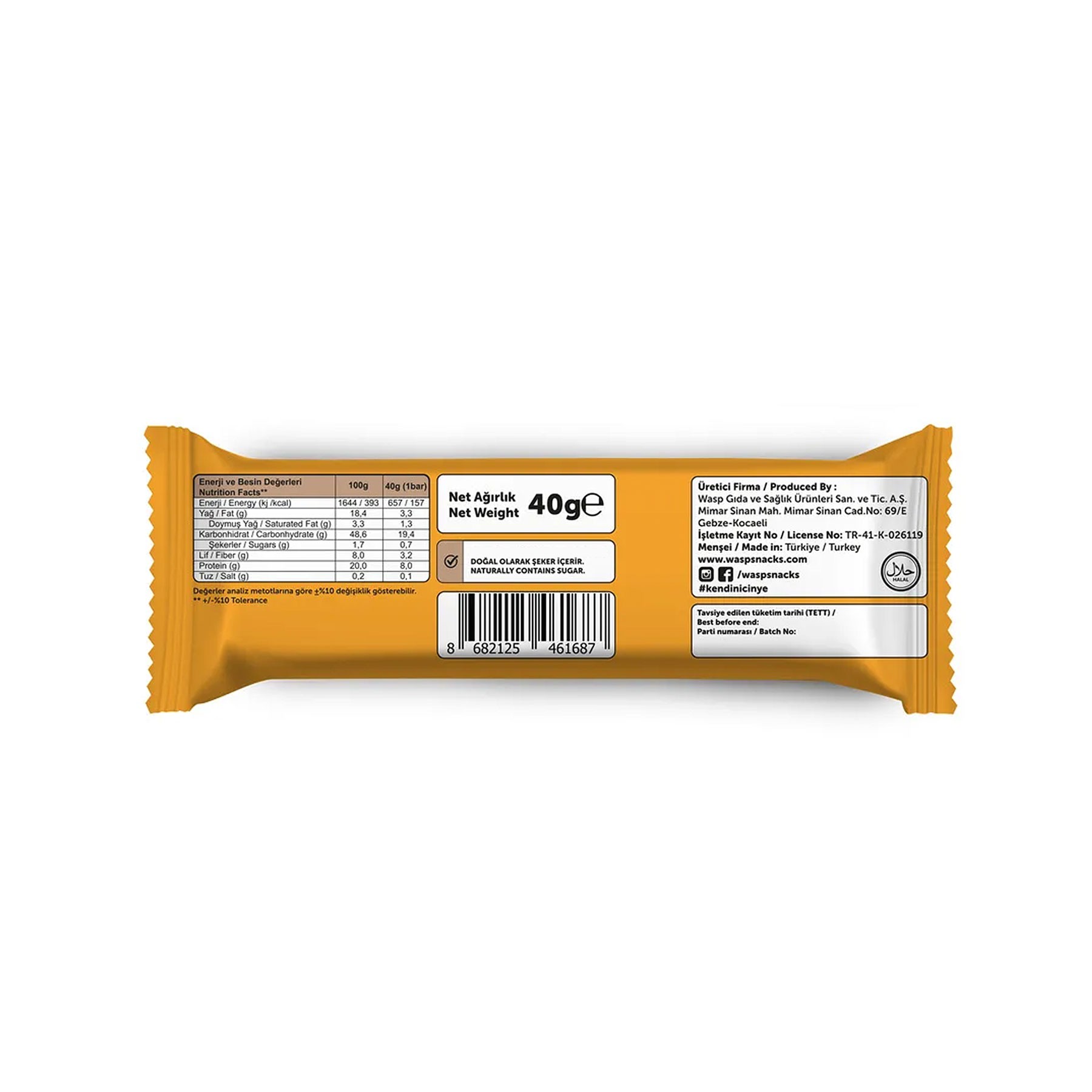 Fıstık Ezmeli ve Çikolata Parçalı Vegan Protein Bar 40g x 12 Adet
