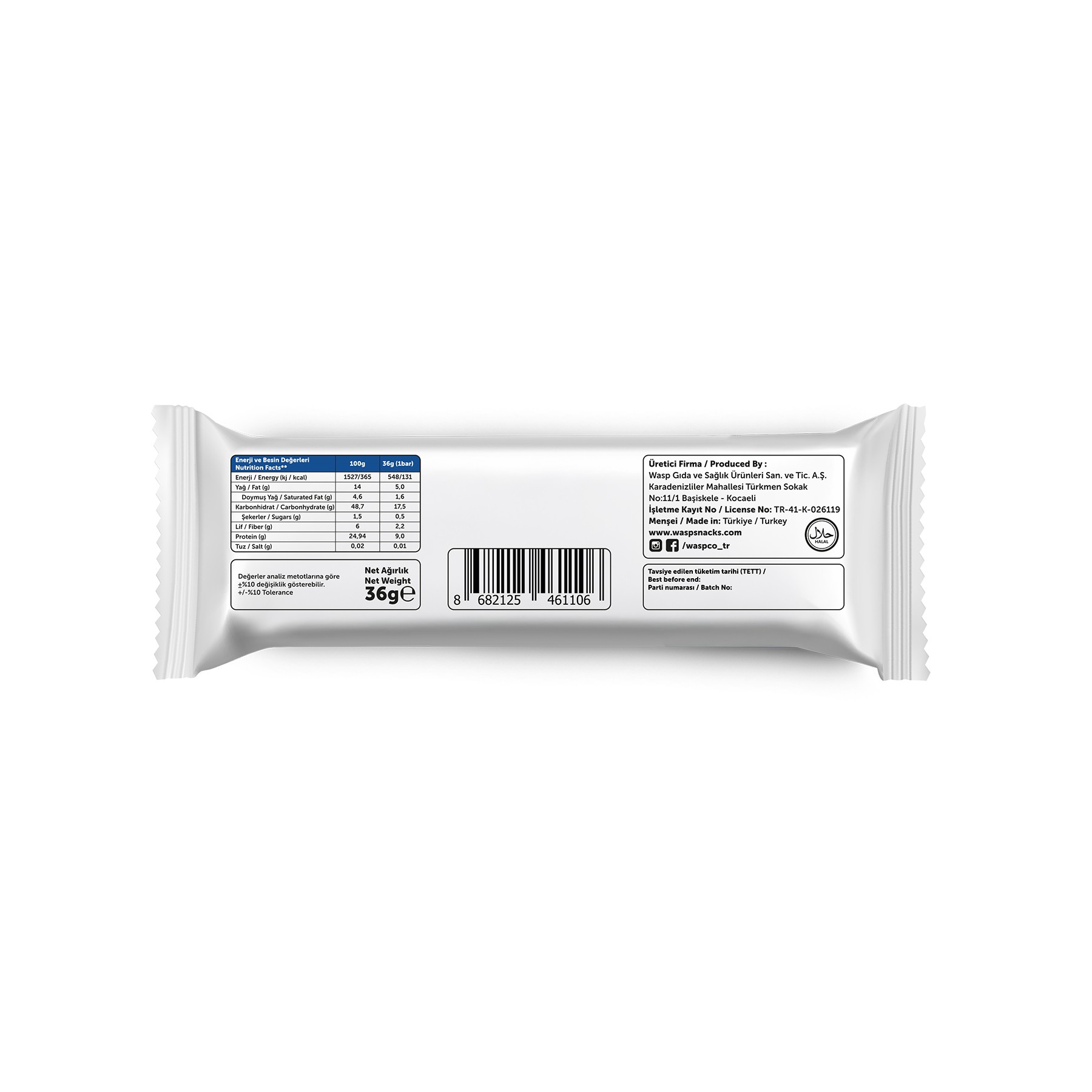 Bitter Çikolata Kaplı Bisküvi Aromalı Protein Bar 36G x 12 Adet