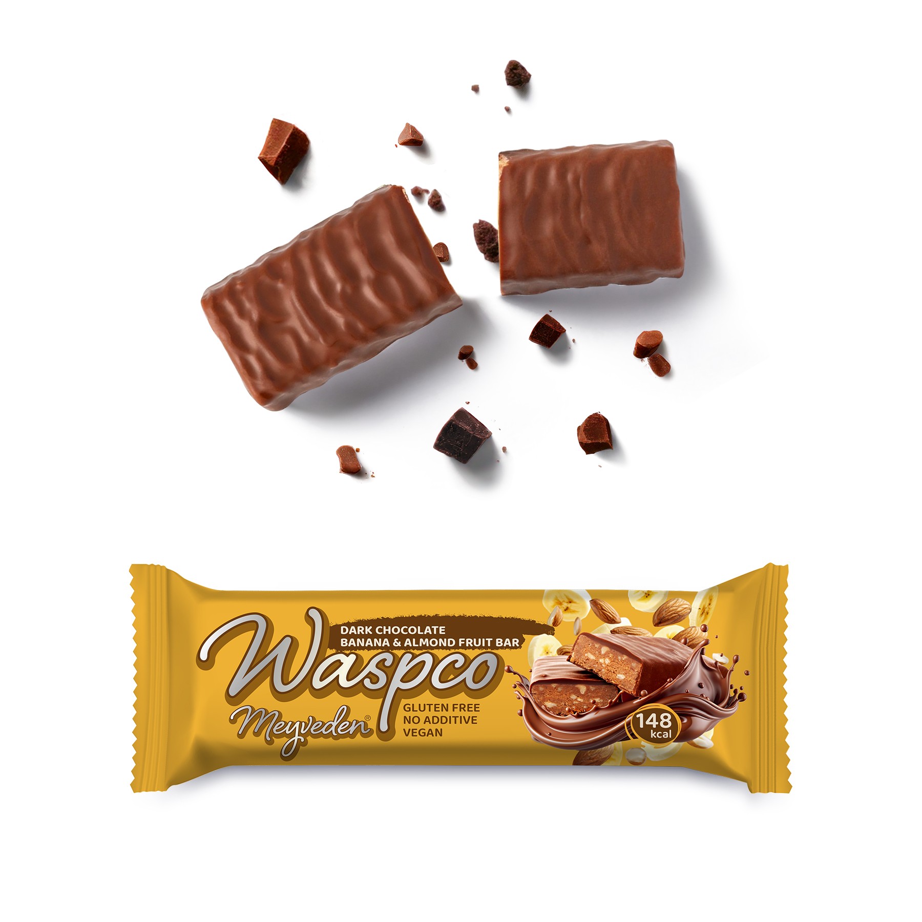 Bitter Çikolata Kaplı Muzlu ve Bademli Meyve Bar 35G x 12 Adet