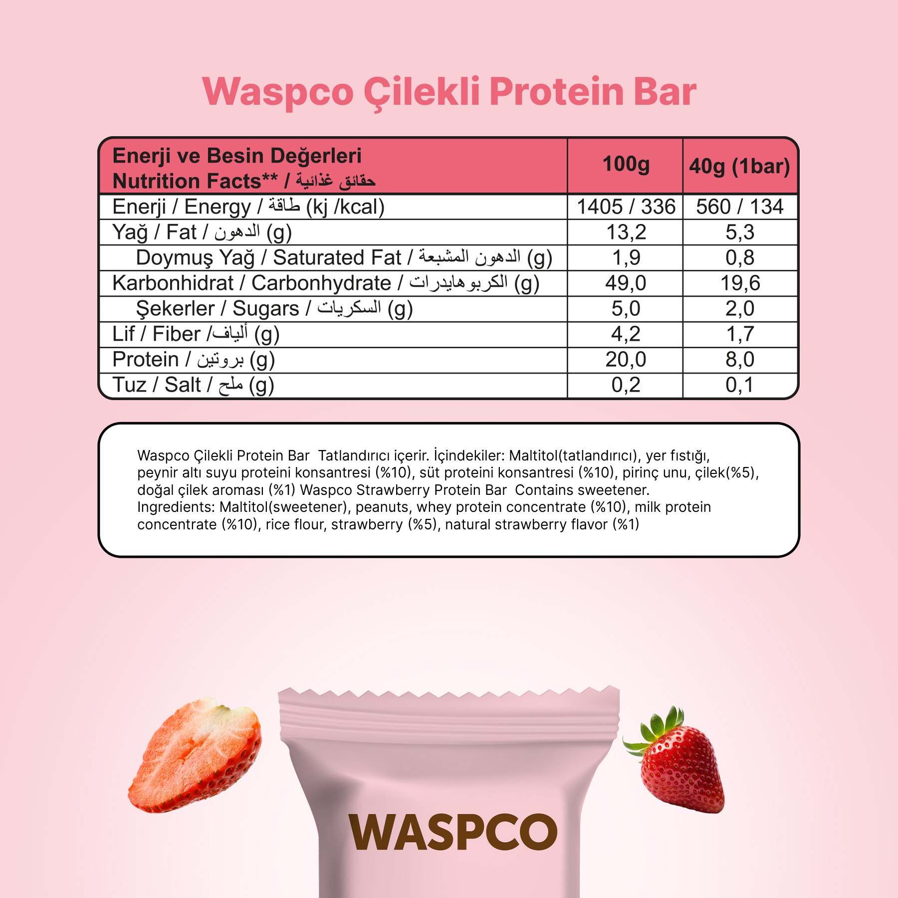 Çilekli Protein Bar 40g x 12 Adet