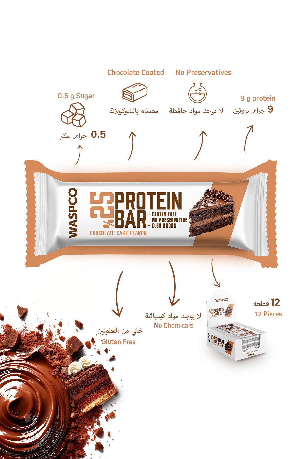 Bitter Çikolata Kaplı Çikolatalı Kek Aromalı Protein Bar 36G x 12 Adet