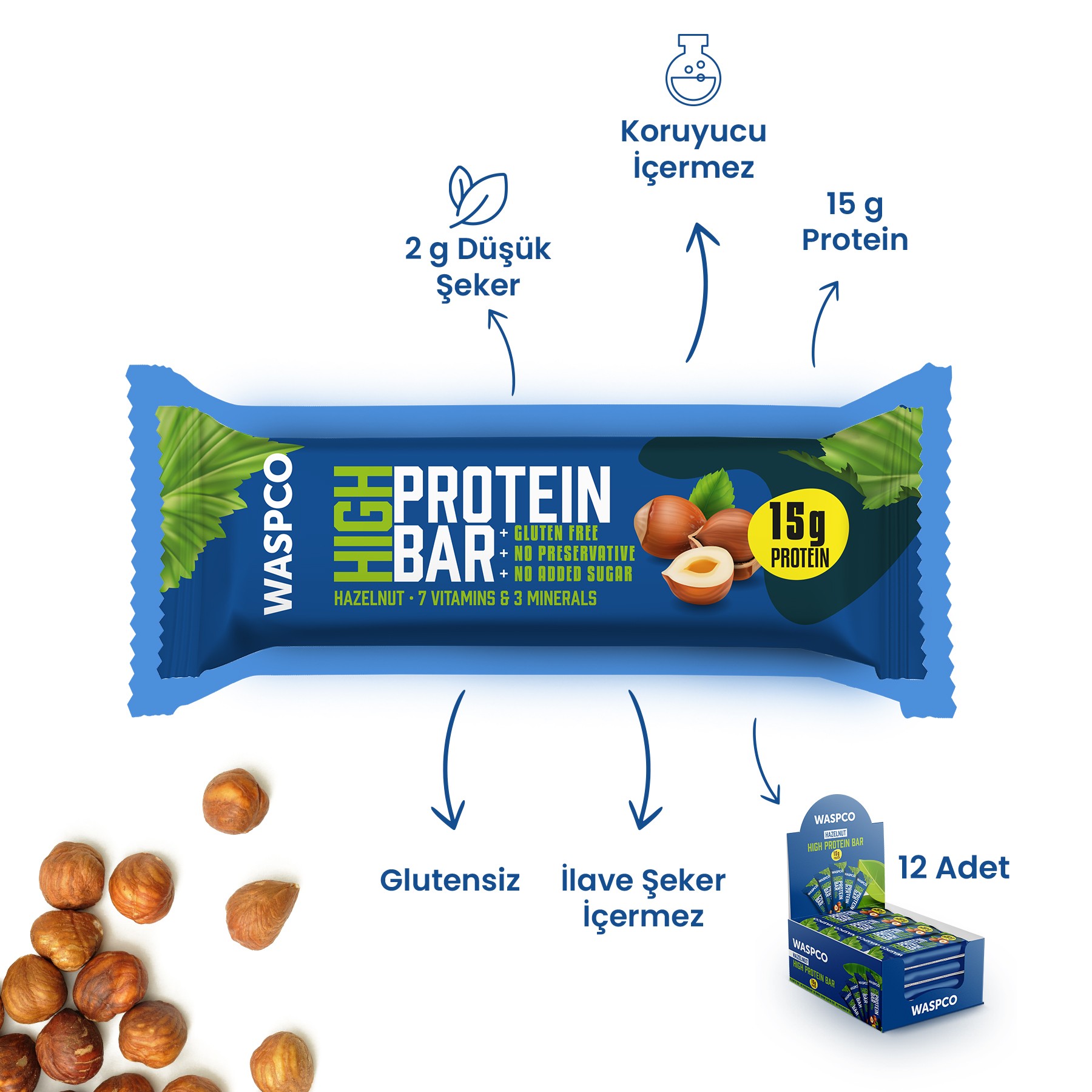 Fındıklı Yüksek Protein Bar 50g x 12 Adet