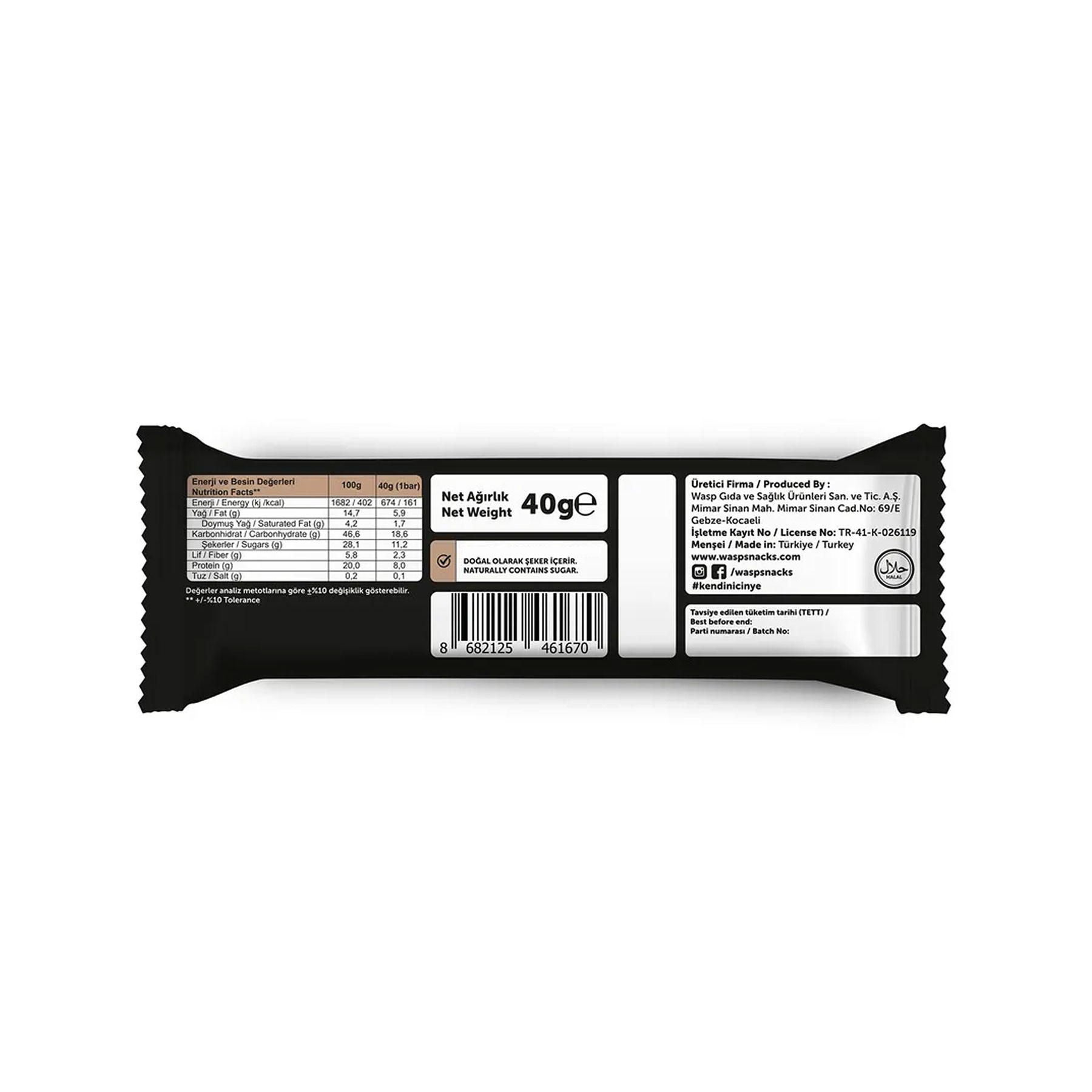 Hurmalı ve Fındıklı Vegan Protein Bar 40g x 12 Adet
